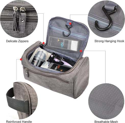 Vercord Men's Toiletry Bag, Wash Travel Small Shaving Dop Kit, Shower Bathroom Hygiene Bag, Frosted Grey