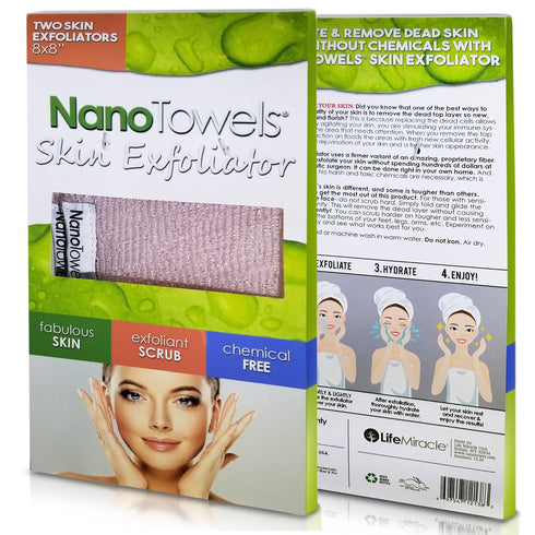 Nano Towels Skin Exfoliating Cleanser | Personal Microdermabrasion Face Wash, Body Scrub Cloth & Pore Toner | 2