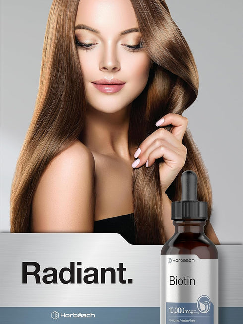 Horbaach Biotin Liquid Drops 10000mcg | 4 fl oz | Vegetarian, Non-GMO & Gluten Free Supplement