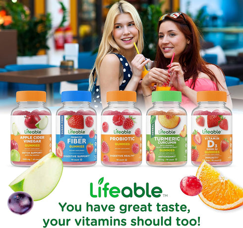 Lifeable Sugar Free Probiotics with Prebiotics Fiber – Tasty Gummy Supplement for Gut Health and Immune Support – 90