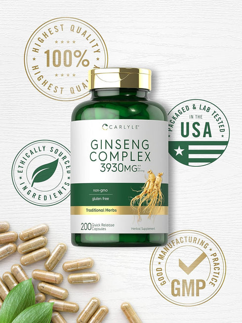 Carlyle Ginseng Complex Capsules, 200 Count, Non-GMO, Gluten Free Extract