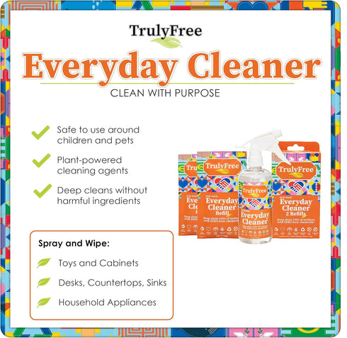 Everyday Cleaner - All Purpose Natural Spray, Household Cleaning Supplies - 16oz Empty Bottle, 2 Refills (3 oz each)