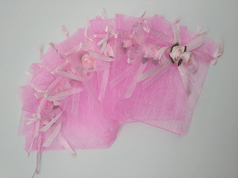 50pcs Sheer Organza Favor Bags (3.8x4.8'', Pink, Gift Bags for Wedding Samples Display)