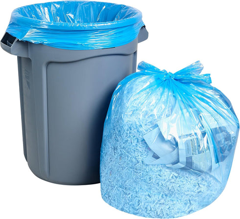 Recycling Trash Bags, 55 Gallon, 50 Count w/Ties, Large Blue Plastic Garbage Bags