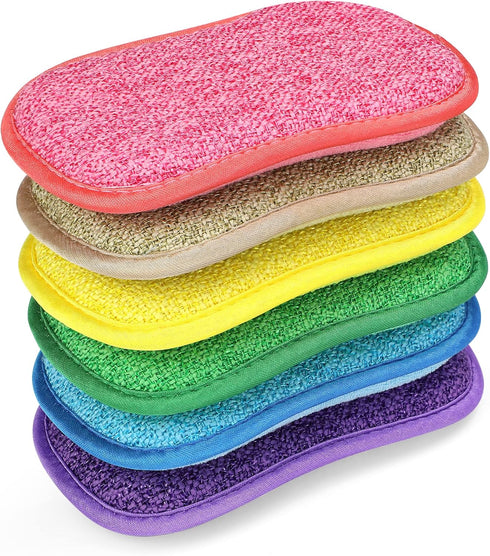 6 Pack Multi-Purpose Scrub Sponges in 6 Colors, Non-Scratch Microfiber for Effortless Kitchen Cleaning