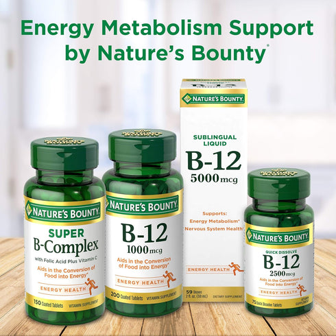 Nature's Bounty Vitamin B12, 500mcg, 100 Quick Dissolve Tablets for Energy Metabolism and Nervous System Health