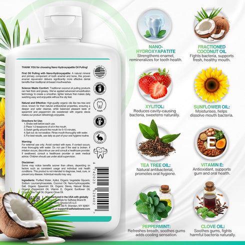 SELFWISE 8oz Nano-Hydroxyapatite Oil Pulling Whitening Mouthwash for Teeth and Gums, Natural & Organic, Whitens Teeth