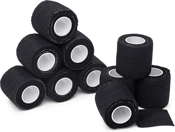 Self-Adhesive Bandage Wrap - 10 Pack - 2 Inch - Black - Breathable Athletic Tape for Wrists, Knee, Ankle