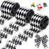 3 Rolls Black White Harlequin Ribbon, 30 Yards, 2.5 Inch Wide Checkered Wired for Xmas Fall Tree Crafts
