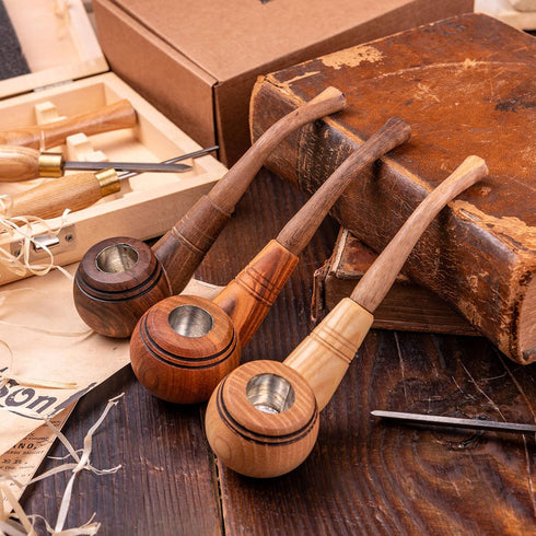 Dr. Watson Wooden Tobacco Pipes Set of 3, Classic Handmade Natural Wood Design