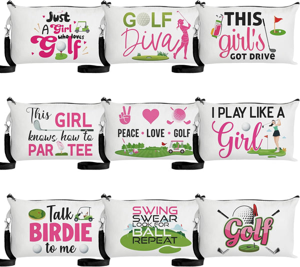 R HORSE 9Pcs Golf Makeup Bag Gifts for Women, Canvas Toiletry Bag Organizer for Golf Fans