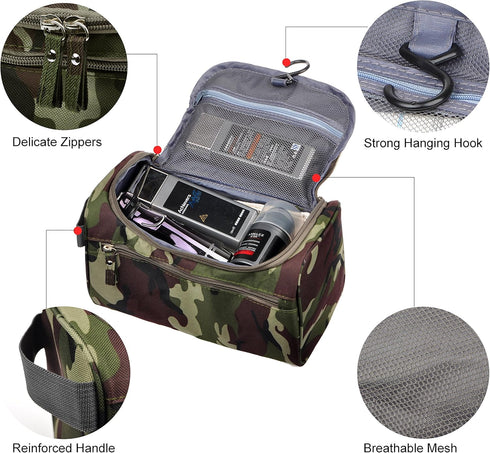 Vercord Mens Toiletry Bag, Small Wash Travel Shaving Dop Kit, Camo Dark Green Bathroom Hygiene Bag