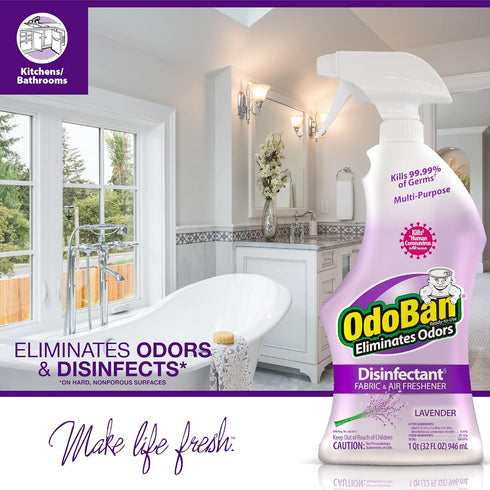 OdoBan Ready-to-Use Disinfectant and Aroma Eliminator, Cleaner and Fabric/Air Freshener, Set of 2, Lavender Scent