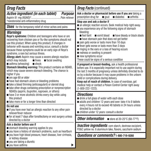 GoodSense Aspirin 81 mg Chewable Tablets - Low Dose Pain Reliever, Orange Flavor