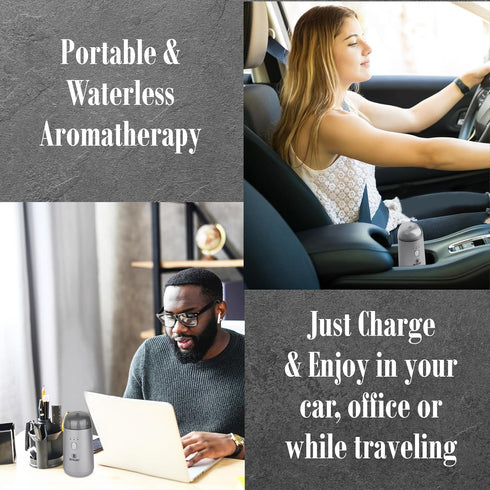 Rechargeable Car Essential Oil Diffuser - Portable, Cordless, Waterless Aromatherapy for Car, Travel, Office