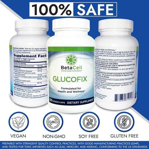Glucofix - Berberine Herbal Supplement with Cinnamon, Gymnema, Bitter Melon, and Turmeric - 120 Capsules