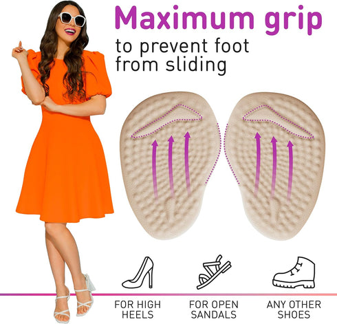 Premium Flannel High Heel Pads for Women, Ball of Foot Cushion Inserts for Pain Relief