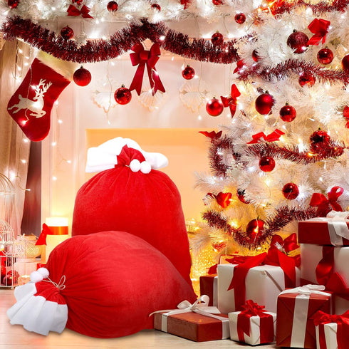 Shappy 2 Pcs Christmas Velvet Santa Claus Bags, Large 20 x 28 Inch Gift Sack with Drawstring for Xmas Presents (Red)