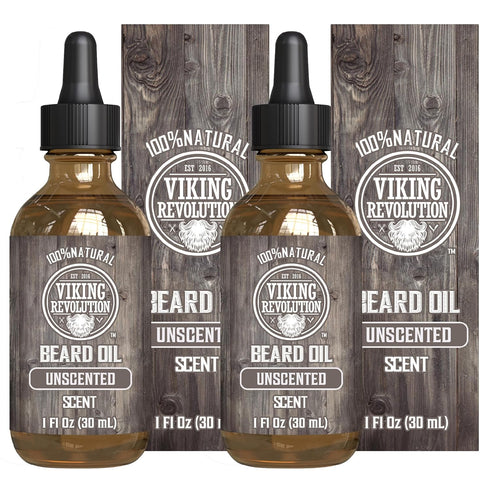 Viking Revolution Men's Beard Oil - Argan & Jojoba Oils, Natural Softener & Conditioner, Unscented, 2 Pack