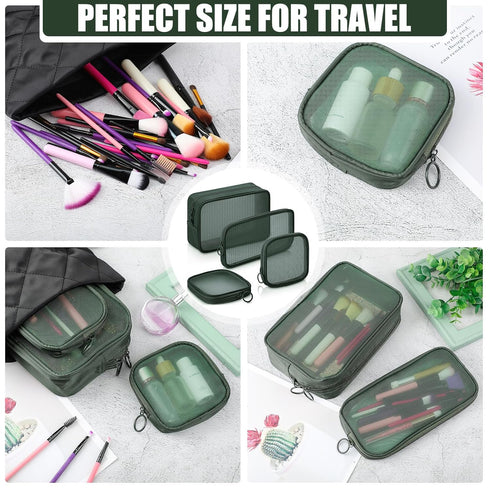Weewooday 4 Pcs Mesh Makeup Bag - Travel Toiletry Bag Pouch with Zipper, Mini Portable Cosmetic Bag for Daily