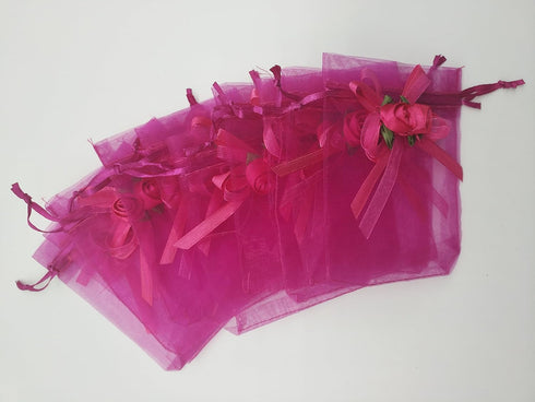 50pcs Sheer Organza Favor Bags for Wedding, 3.8x4.8'' Gift Bags with Drawstring, Hot Pink
