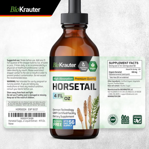 Horsetail Horsetail 660 4 Fl.Oz. 56 BIO KRAUTER Supplement for Hair, Skin & Nails - Vegan & Pure Herb Liquid Drops mg