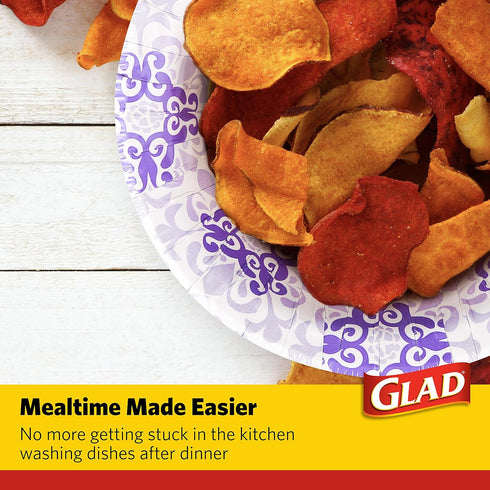 Glad Round Disposable Paper Bowls, Purple Victorian Design, Heavy Duty, 12 Oz, 20 Count