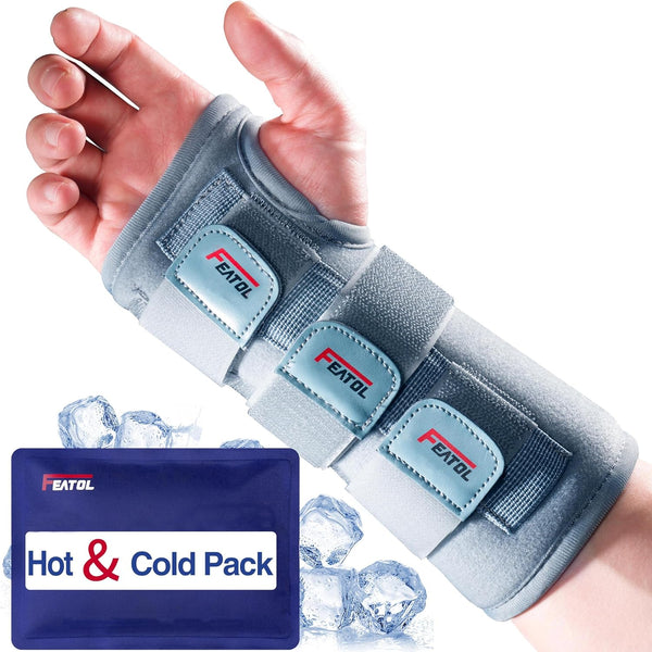 FEATOL Wrist Brace Carpal Tunnel, Night Support Brace with Splint, Adjustable Straps, Hot/Ice Pack for Right Hand,