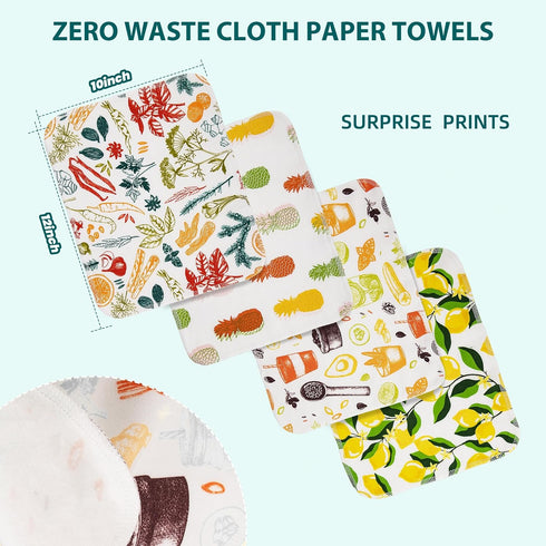 Pack 12 Reusable Paper Towels Washable, of Paperless Kitchen Towels Roll - Surprise Prints, Super Soft Eco-Friendly