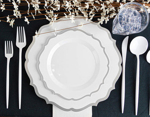 Modern Flatware Cutlery Disposable Plastic Combo Set, 40 Count Luxury White, Service for 8.