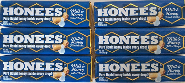 Honees Honey Filled Cough Drops | Natural Cough Drops for Sore Throat Relief, 6 Pack, 54 Drops