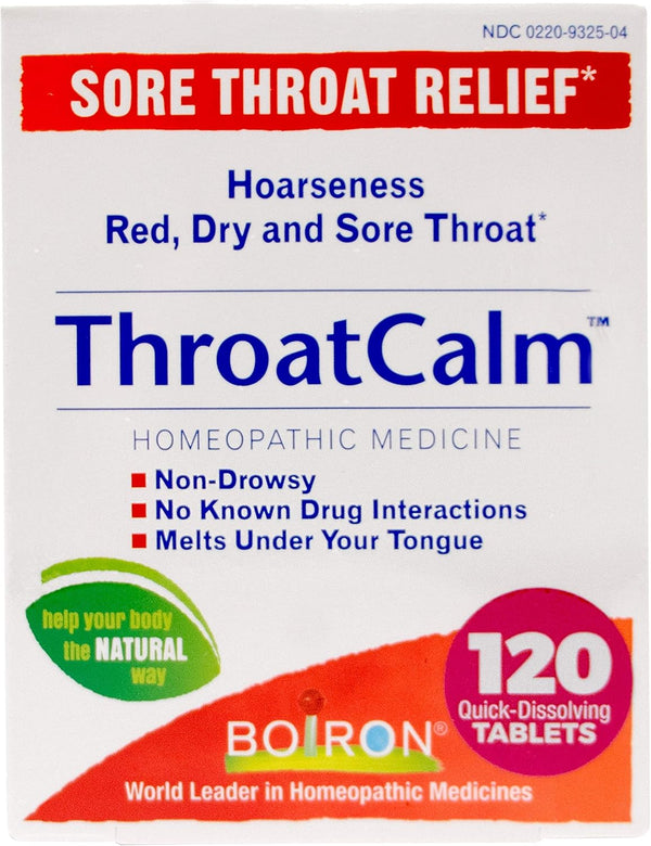 Boiron ThroatCalm Tablets, Pain Relief for Red, Dry, Scratchy, Sore Throats, 120 Count, Pack of 2