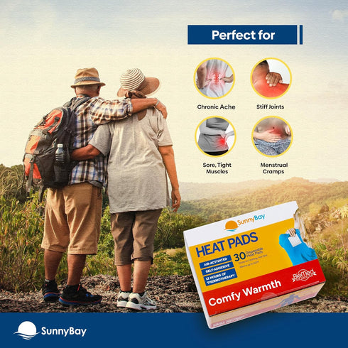 SunnyBay Adhesive Heat Patches for Neck, Knee, Back - 30 Count, Air-Activated Heat Pads, 5x3 inches