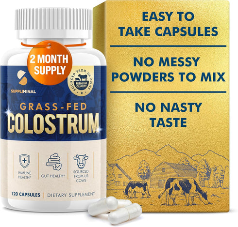 Colostrum Supplement | 2 Month Supply | Grass Fed Bovine Colostrum Powder Capsules