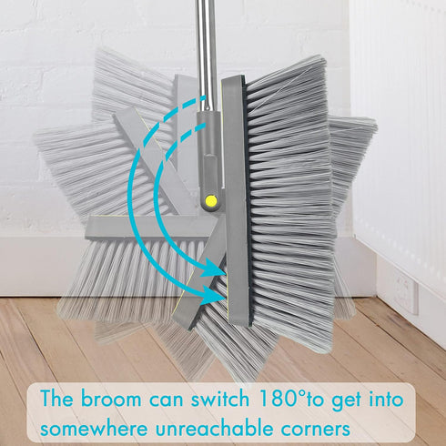 PHYEX 2-Pack Dustpan and Broom Set, Adjustable Handle Dustpan, Broom Combo Set for Home Cleanup (Grey)