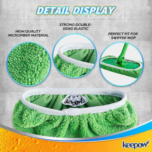 KEEPOW Reusable Wet Pads Refills, 12 Pack Compatible with Swiffer Sweeper Mop for Hardwood Floor Cleaning