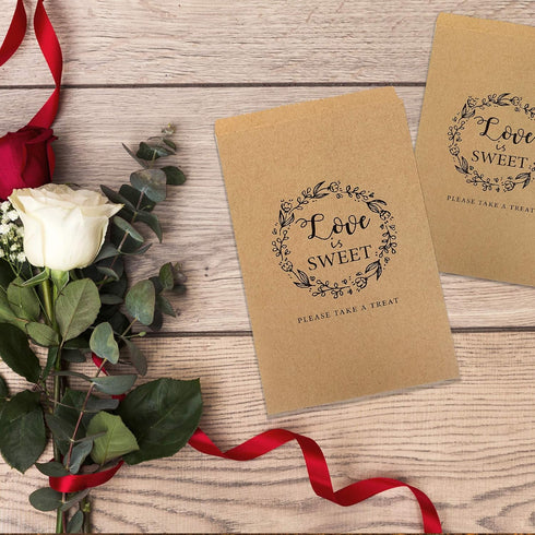 FRIDAY NIGHT 50Pcs Wedding Favors Candy Buffet Bags, Brown Kraft Paper Favor Bags for Snacks or Cookie Buffets