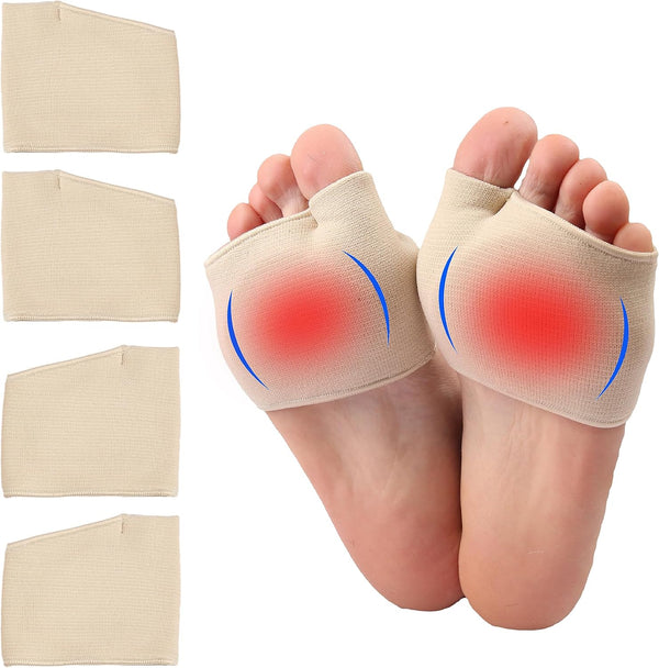 Metatarsal Sleeve with Gel Pads - 4 Pieces for Ball of Foot Pain Relief, Soft Gel Inside for Women (Size 4-7.5)