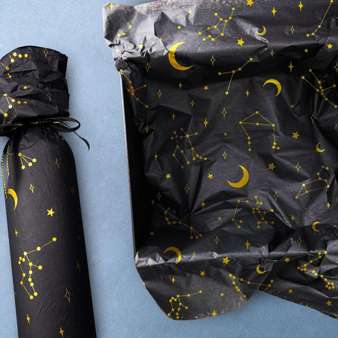 MR FIVE 30 Sheets Large 20" x 28" Gold Galaxy Tissue Paper Bulk, Moon and Star for Gift Bags Birthday Holiday