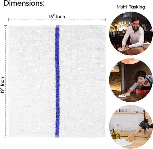 Nabob Wipers Kitchen Bar Mop Terry Towels 12 Pack - 100% Cotton, Size 14x17, Super Absorbent for Home, Kitchen, Bathroom