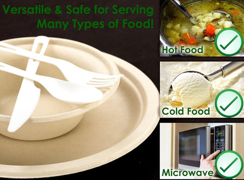 Durable Biodegradable Leak-Proof 11.5 oz Disposable Bowls 25 Pk. Sturdy Plant-Based Gluten-Free Compostable Container
