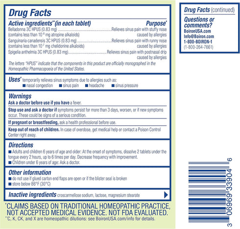 Boiron SinusCalm Allergy Tablets for Relief from Sinus Pressure, Headache, Congestion and Pain - 60 Count