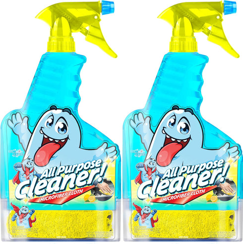 PeerBasics Gunk Getter - Spray Bottle with Microfiber Cap - All Purpose Cleaner 16oz - Lemon (2 Pack)