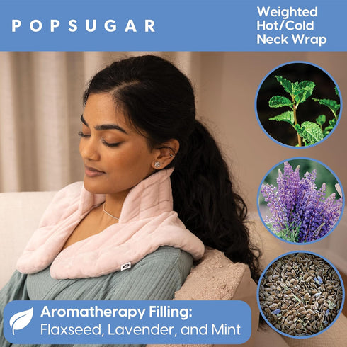 POPSUGAR Weighted Hot and Cold Neck Wrap - Microwavable Heated Pad for Neck and Shoulder Pain Relief