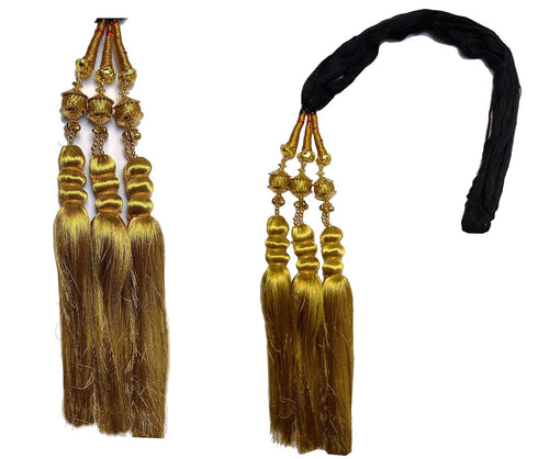 Women's Patiala Shahi Paranda/Parandi Traditional Hair Accessory, Black with Golden Color Hangings