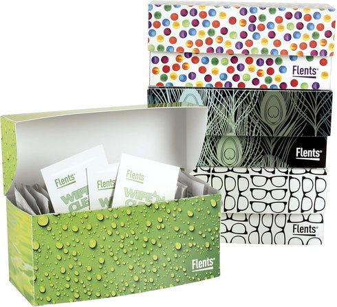 Flents Wipe N Clear Lens Wipes, 25 Count, Assorted Box Patterns, Portable Cleaning Cloths for Glasses, Streak-Free