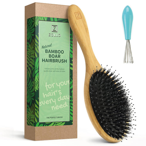 Natural Boar Bristle Hair Brush for Women, Men, Kids; Detangling Brush for Fine, Straight, Thick, Curly Hair (oval)
