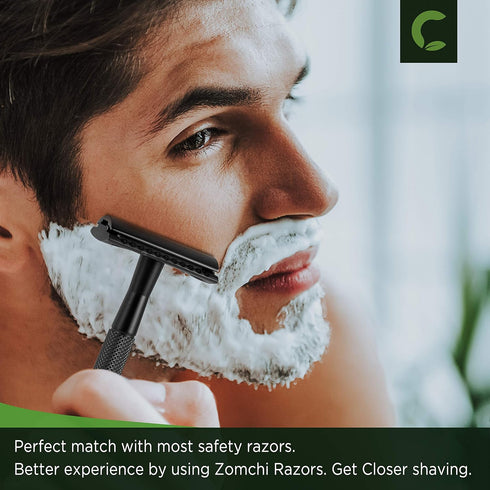 ZOMCHI Safety Razor for Men, Metal Razor with 5 Double Edge Blades, Zero Waste, Black