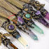 Natural Crystal Broom Magic Sweeper Amethyst Tower Broom Healing Crystal Point Witch Altar Supplies for Crystal Therapy