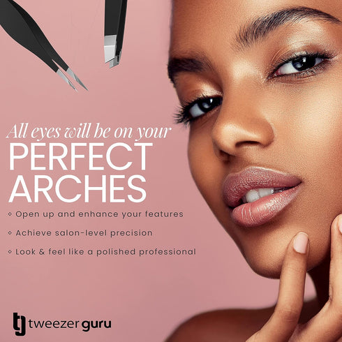 Tweezer Guru Ingrown Hair Tweezers, Pointed Precision Tweezers for Eyebrows & Ingrown Hair Removal, 2 Piece Set